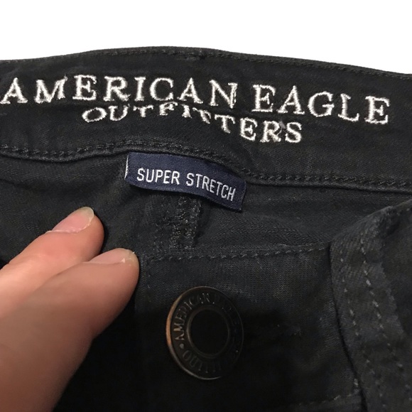 American Eagle Outfitters Distressed Jeggings Super Stretch Size 00 Black Jeans - Picture 4 of 10
